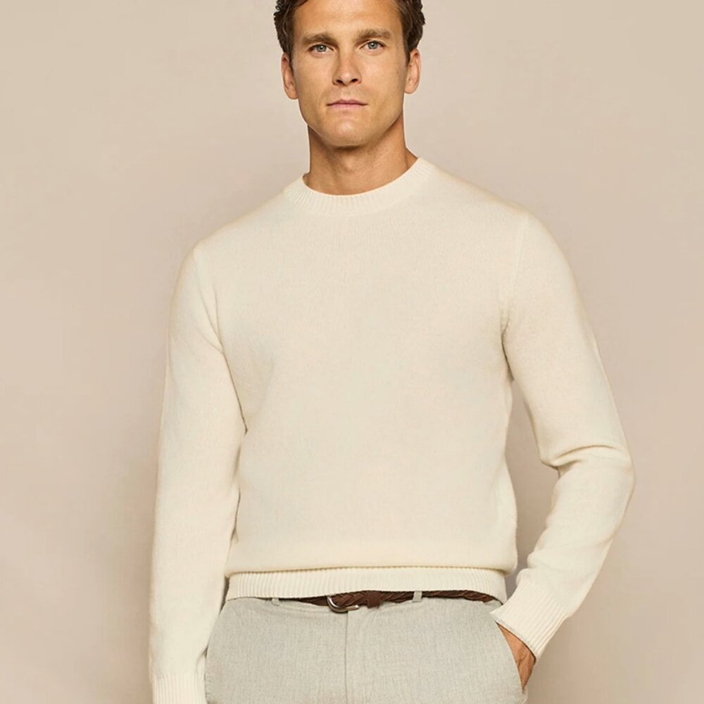 NWT Paul Taylor OFF WHITE PURE WOOL ROUND NECK SWEATER